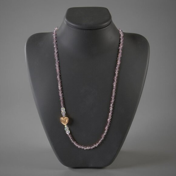 Asymmetrical Vintage Amethyst AB Swarovski Crystal Bronze-Toned Heart Necklace - Picture 9 of 9